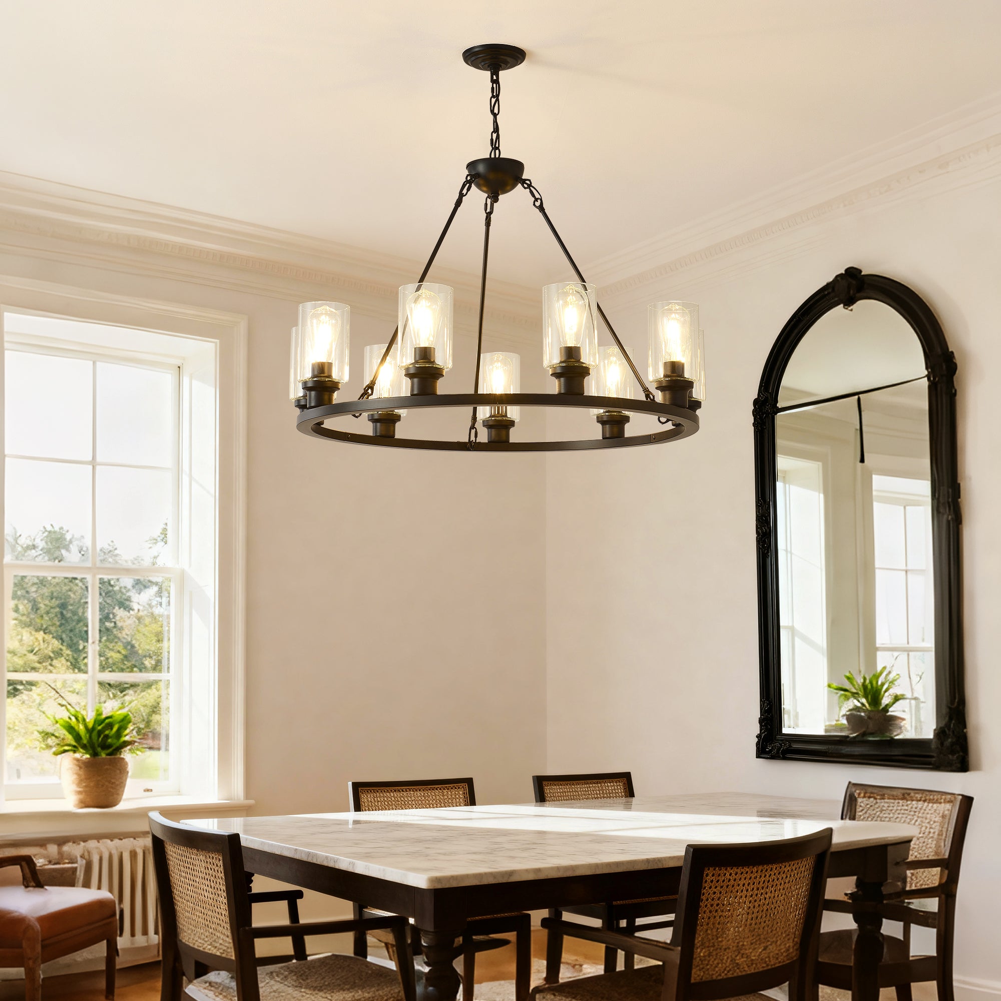 9-Light Black Wagon Wheel Chandelier