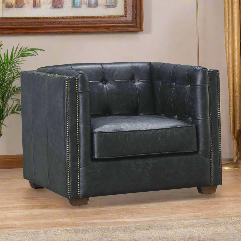 Tuxedo Leather Arm Chair - Slate