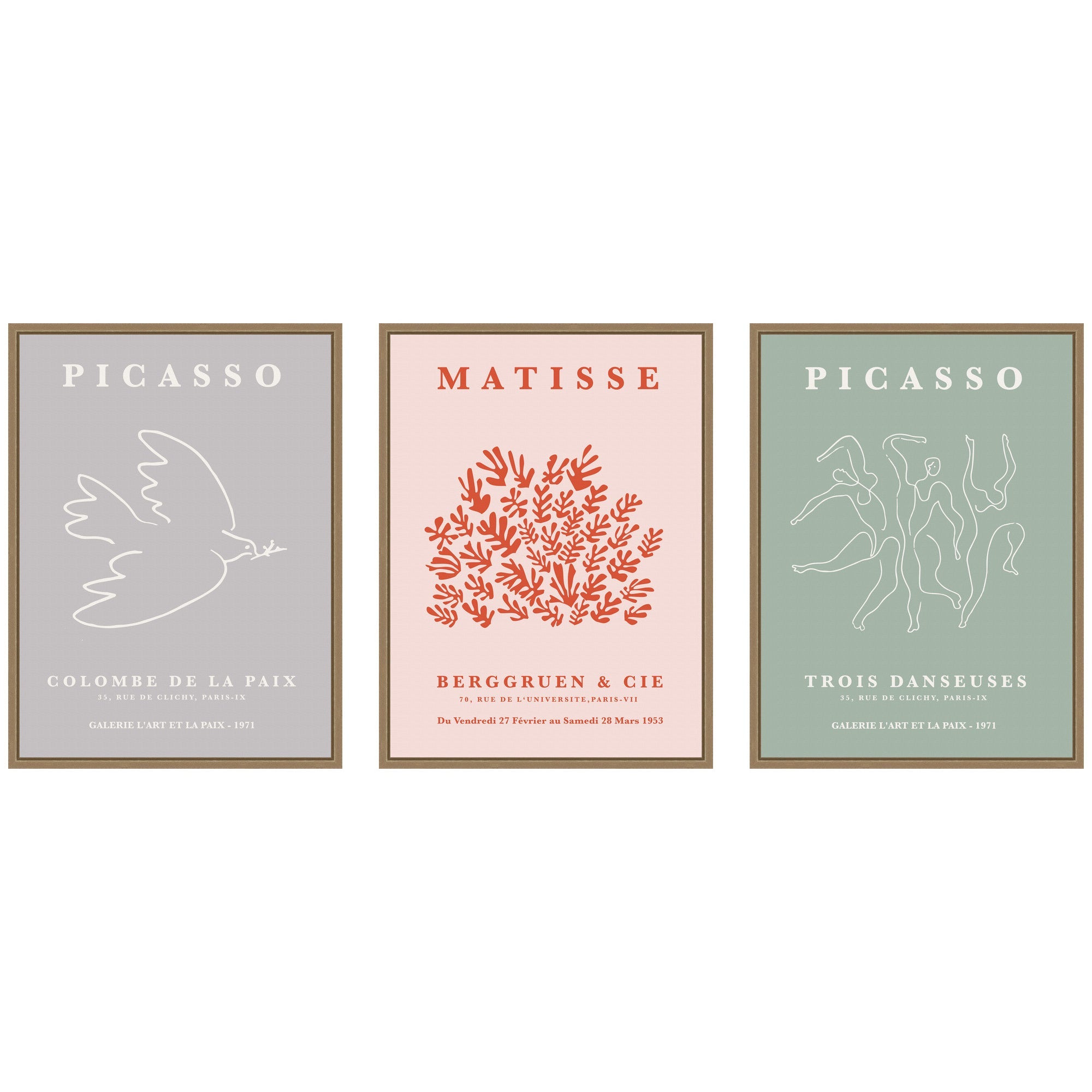 Picasso Inspired Bird & Inspired Dance 3 Piece Framed Canvas Wall Art Set by Gabrielly Guedes