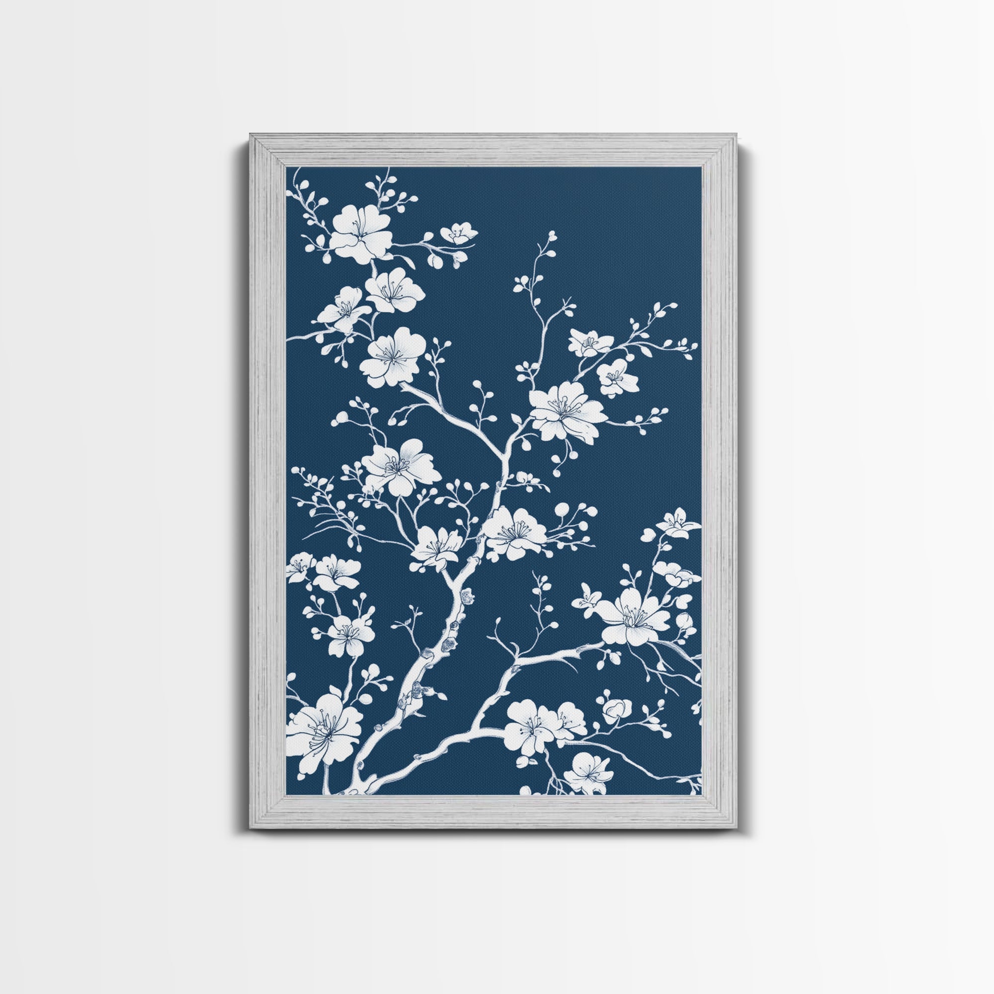 Forest Life Botanical Print - Framed Canvas Print - Chinoiserie Wall Art, Chinoiserie Painting, Blue Wall Art Ready To Hang