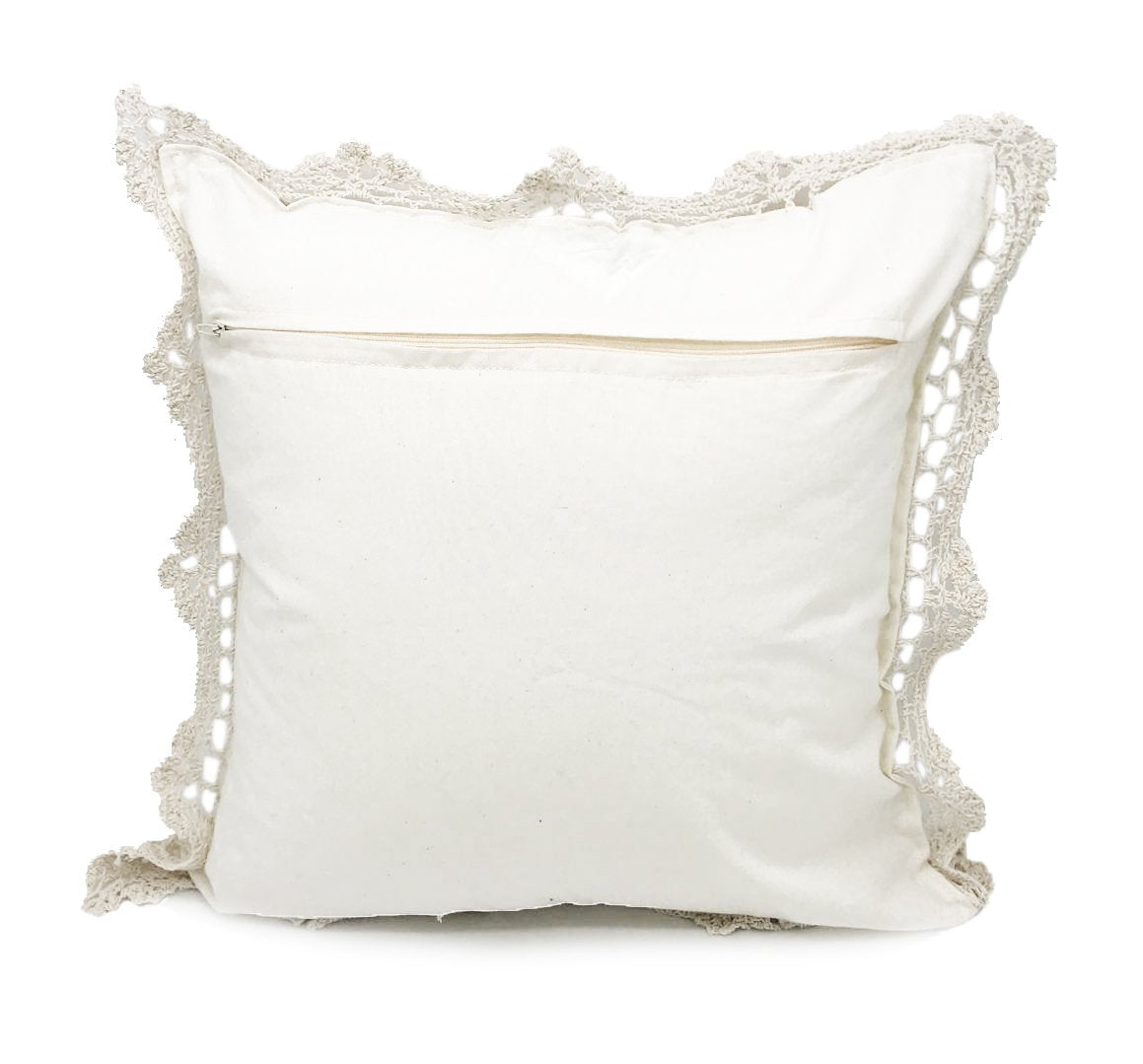 Fennco Styles Handmade Crochet Lace Cotton Decorative Throw Pillow Cover - White Cushion Case for Home, Couch, Living Room, Bedroom and Office Décor