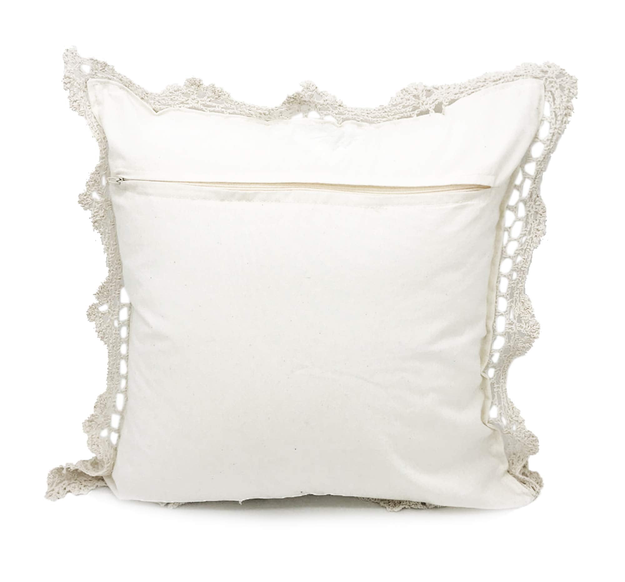 Fennco Styles Handmade Crochet Lace Cotton Decorative Throw Pillow Cover - White Cushion Case for Home, Couch, Living Room, Bedroom and Office Décor