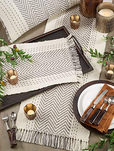 Modern Kantha Stitch Design 100% Cotton Table Runner - Grey Table Cover for Everyday Use, Dining Room Décor, Family Gathering and Special Occasion