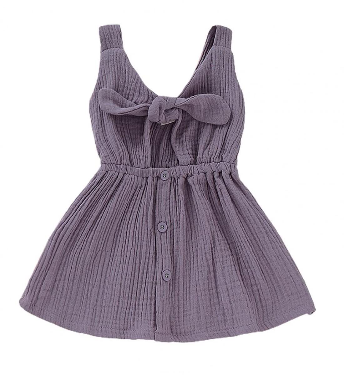 stylesilove Baby Girls Sleeveless Front Tie Bowknot Gauze Cotton Dress Toddler Girl Solid Sundress Summer Outfit