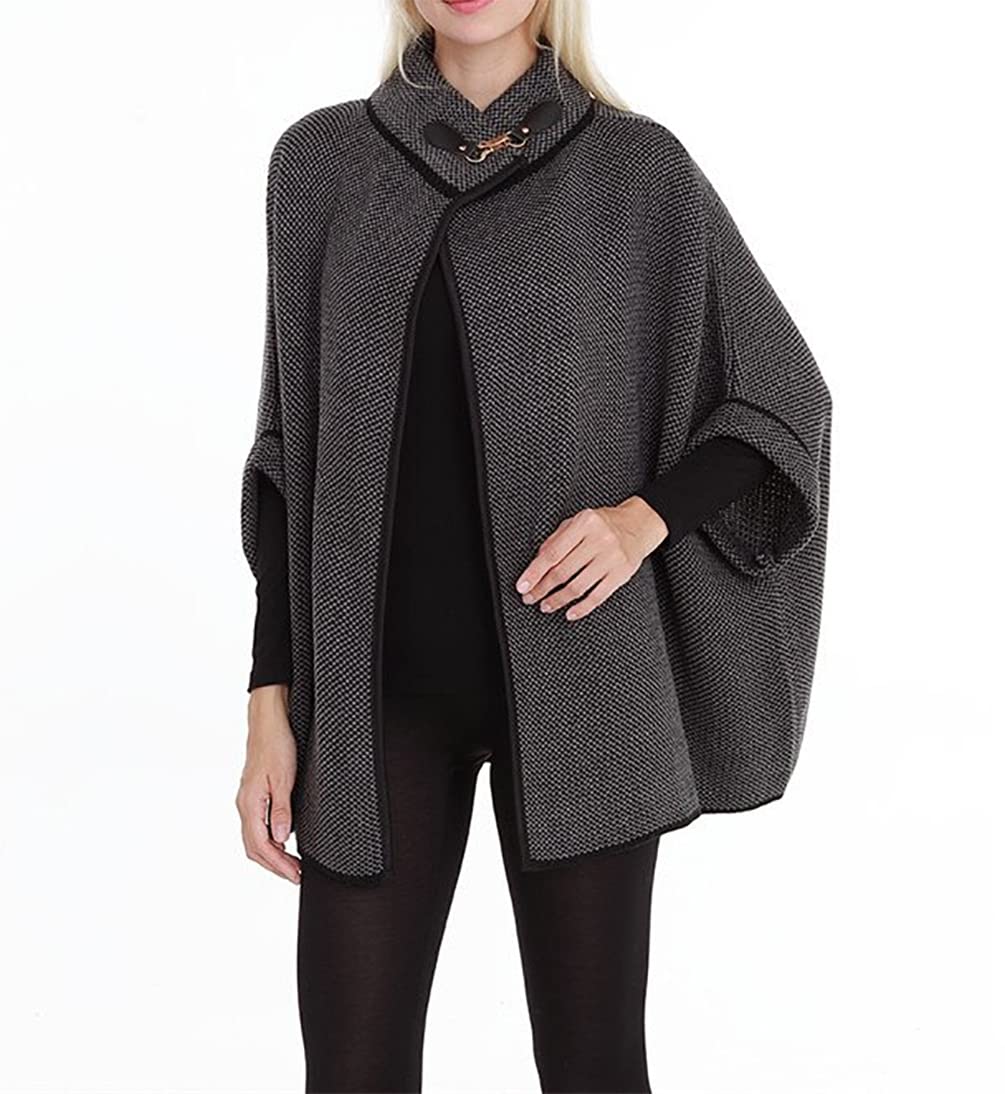 stylesilove Women Sweater Knit Cardigan with Buckle Fashion Jacket Shawl Poncho Warm Wrap for Fall Winter Season