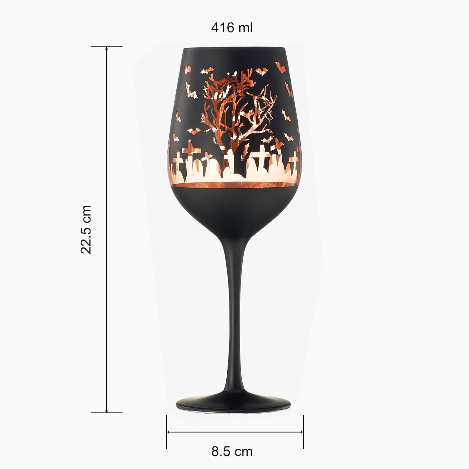 Crystal Halloween Stemmed Wine Glasses Set Of 2 Themed Vibrant Black Gold Etched Spooky Graveyard Pa