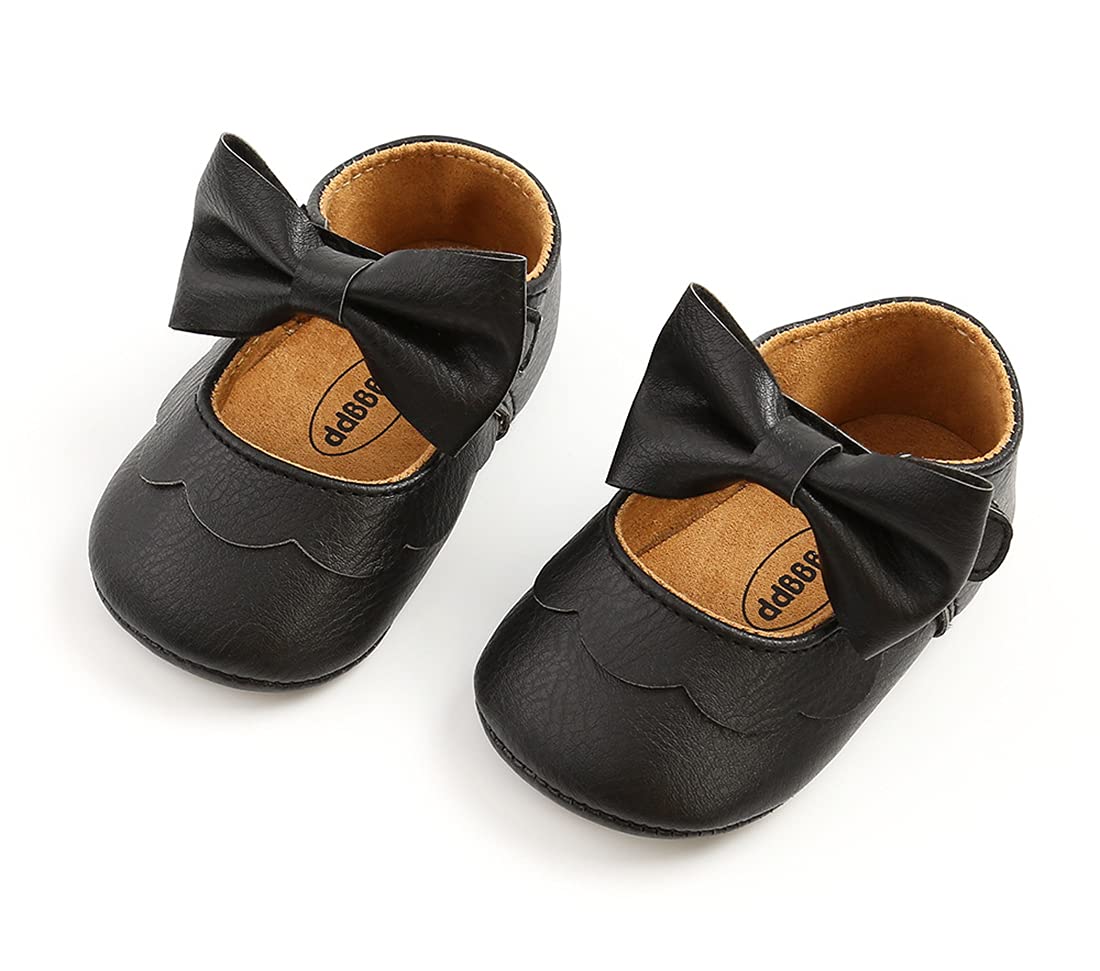 Styles I Love Infant Baby Girls Soft Leather Big Bow Mary Jane Shoes Anti-Slip Rubber Sole Crib Shoes
