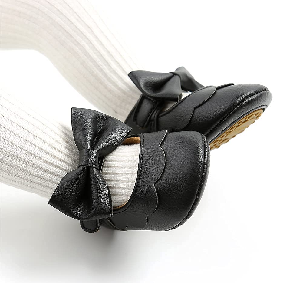 Styles I Love Infant Baby Girls Soft Leather Big Bow Mary Jane Shoes Anti-Slip Rubber Sole Crib Shoes