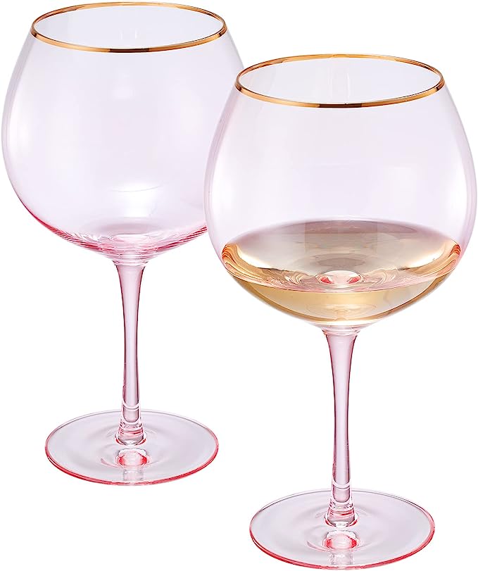 Colored Blush Pink Gilded Rim Wine Glassware Large 23OZ Cocktail Champagne Glasses 2 Set Vibrant Col