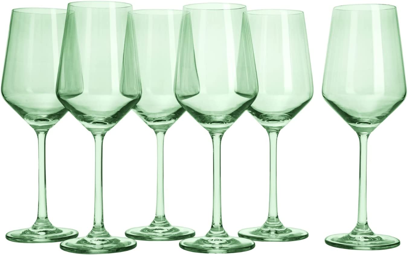 Set Of 6 Green Colored Wine Glasses 12 Oz Hand Blown Italian Style Crystal Bordeaux Wine Glasses Pre