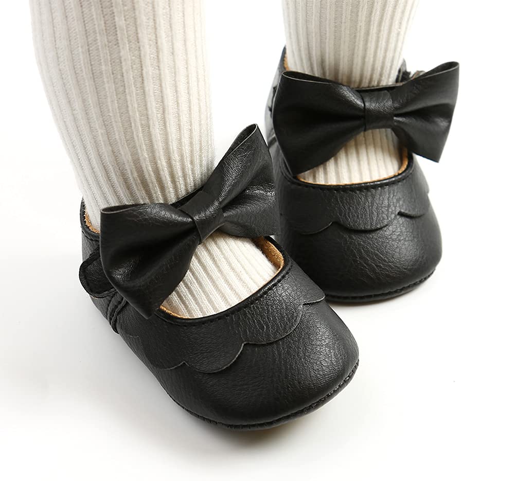 Styles I Love Infant Baby Girls Soft Leather Big Bow Mary Jane Shoes Anti-Slip Rubber Sole Crib Shoes
