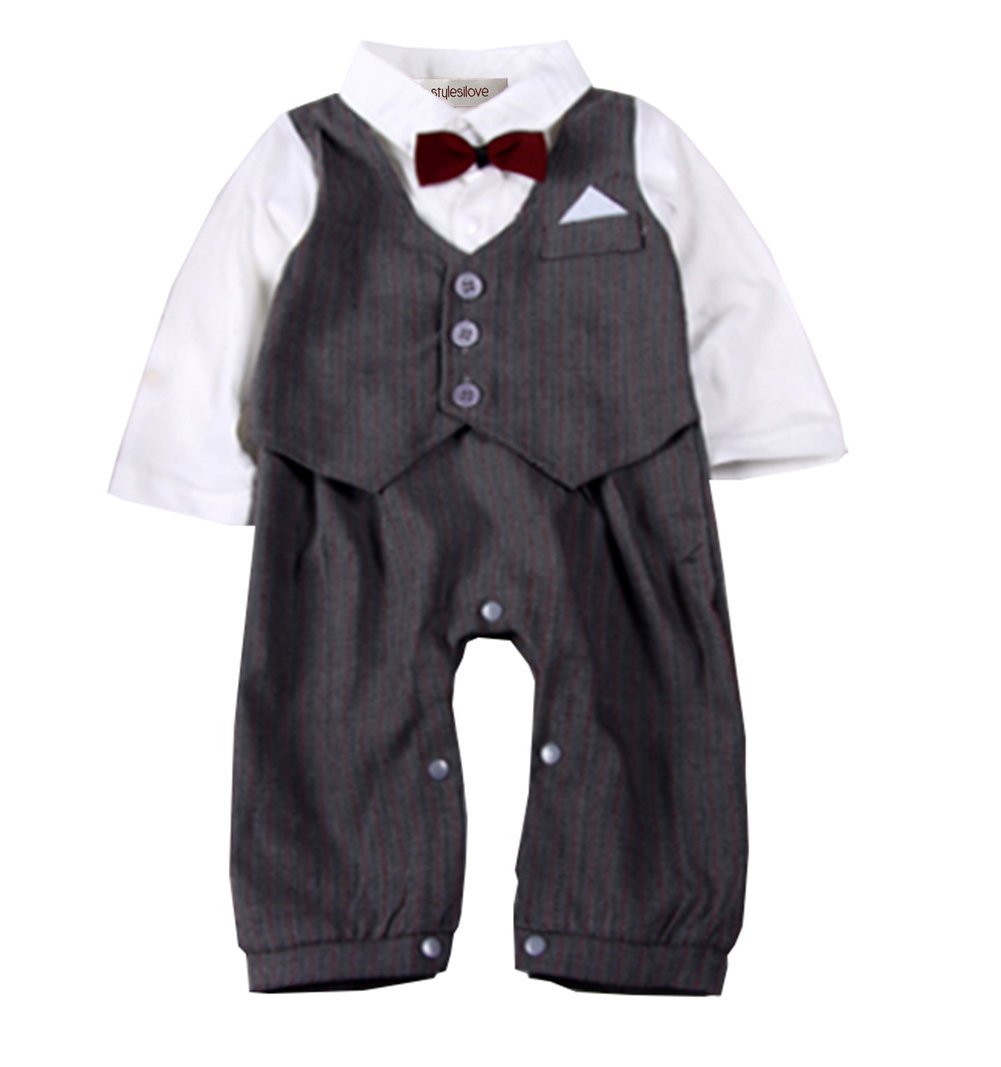 Styles I Love Baby Boy Wedding Tuxedo Bowtie Long Sleeve Romper Formal Onesie Special Occasion Outfit