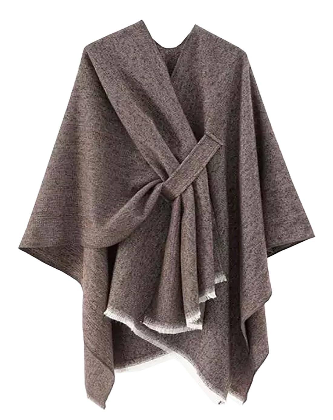 stylesilove Women Elegant Solid Color Fringe Poncho Open Front Shawl Cape Ultra Warm Wrap for Autumn Winter Season