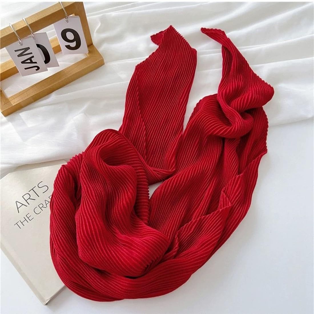 stylesilove Women Crinkle Pleated Square Scarf Solid Color Neckerchief Soft Bandana Small Shawl Neck Wraps for All Season