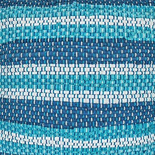 Fennco Styles Striped Chindi Decorative Cotton Filled Throw Pillow - Blue Textured Cushion for Home, Couch, Living Room and Office Décor