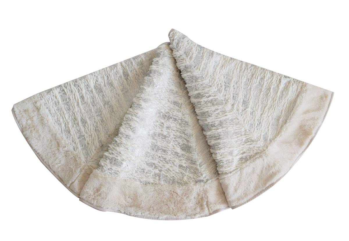 Fennco Styles Holiday Brushed Foil Print Faux Fur Christmas Tree Skirt - Metallic Design Tree Skirt for Home, Holiday Tree, Indoor and Special Occasion