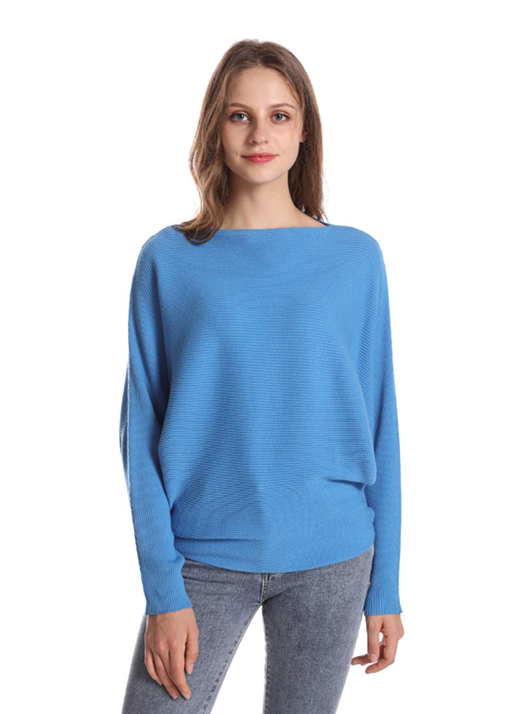 Styles I Love Women Autumn Winter Boat Neck Batwing Sleeve Pullover Knitted Sweater Long Sleeve Loose Top