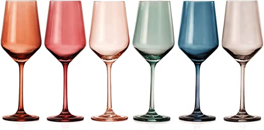 Colored Crystal Wine Glass Set Of 6 Gift For Mothers Day Her Wife Mom Friend Large 12 Oz Glasses Uni