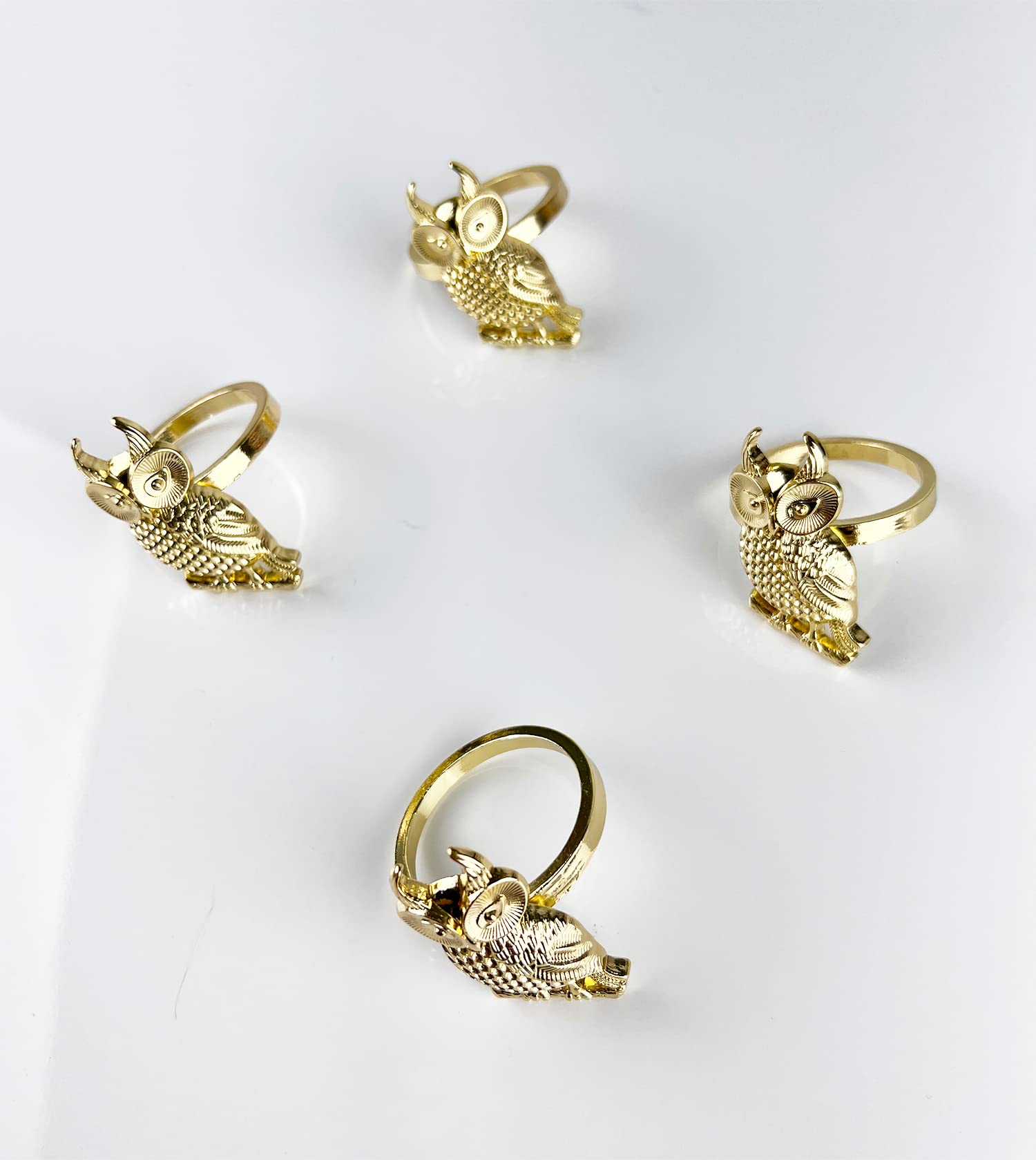 Fennco Styles Perched Owl Metal Napkin Rings, Set of 4 - Animal Napkin Holders for Home Décor, Dining Table, Banquets, Family Gathering and Special Occasions