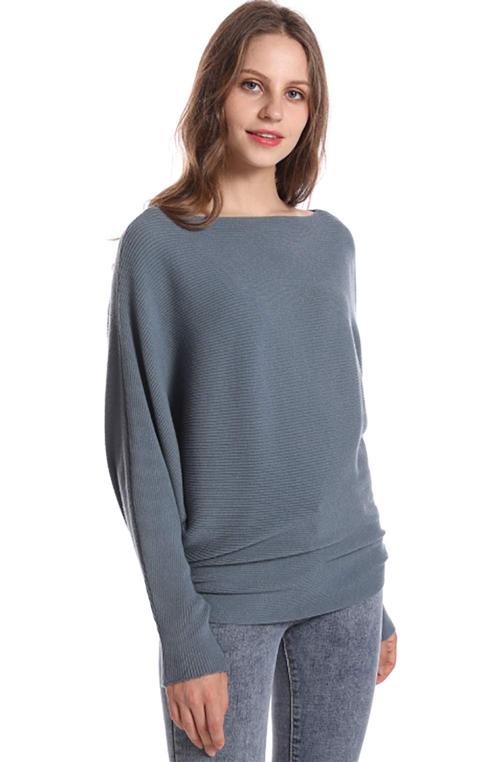 Styles I Love Women Autumn Winter Boat Neck Batwing Sleeve Pullover Knitted Sweater Long Sleeve Loose Top