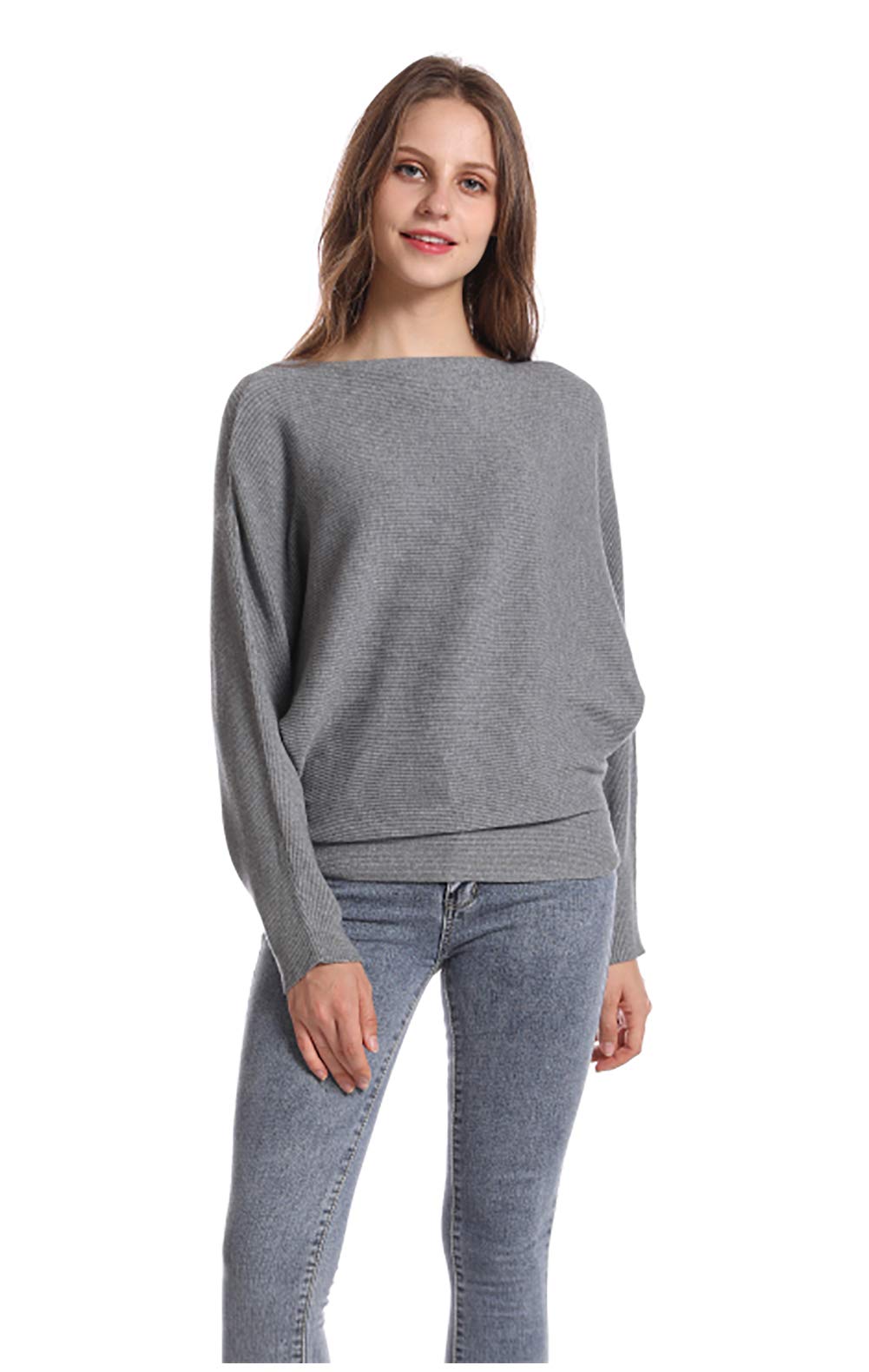 Styles I Love Women Autumn Winter Boat Neck Batwing Sleeve Pullover Knitted Sweater Long Sleeve Loose Top