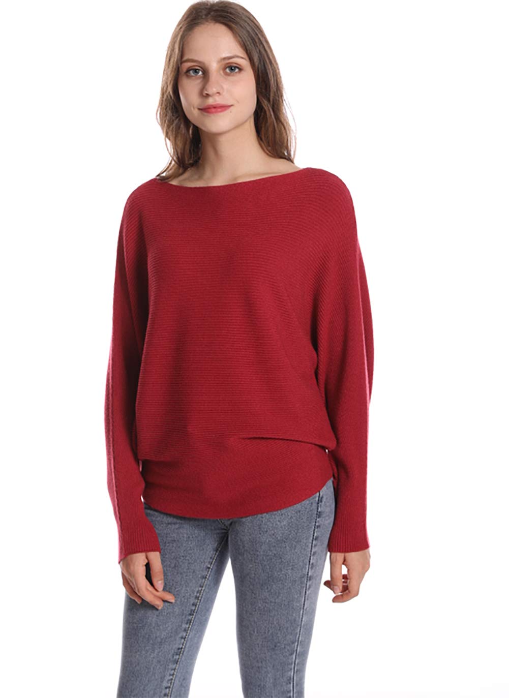 Styles I Love Women Autumn Winter Boat Neck Batwing Sleeve Pullover Knitted Sweater Long Sleeve Loose Top