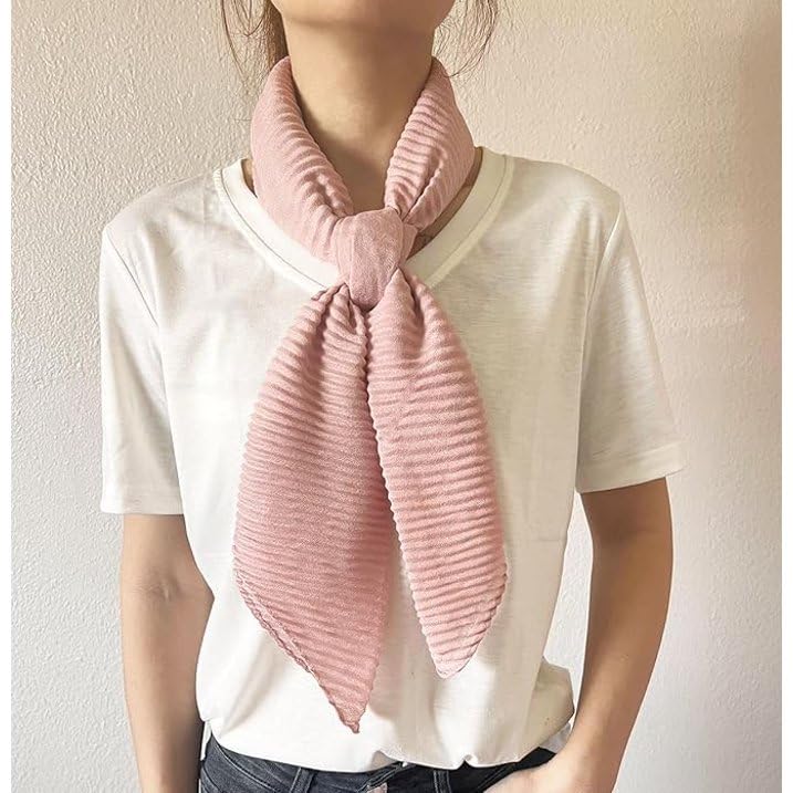 stylesilove Women Crinkle Pleated Square Scarf Solid Color Neckerchief Soft Bandana Small Shawl Neck Wraps for All Season
