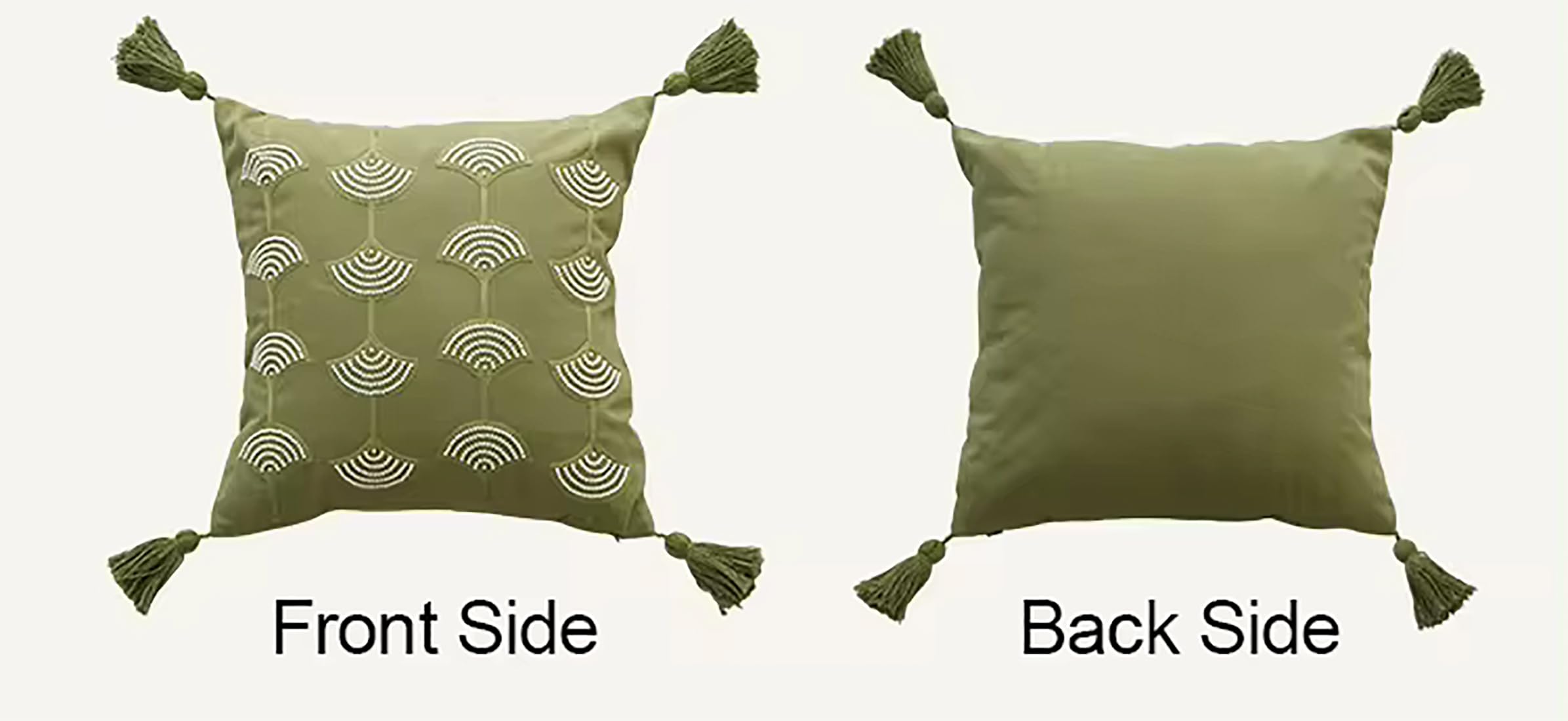 Fennco Styles Hand Beaded Embroidery Ginkgo Leaf Throw Pillow Cover with Tassel 18" W x 18" L - Green Leaves Cotton Cushion Case for Home, Couch, Living Room, Bedroom and Office Décor