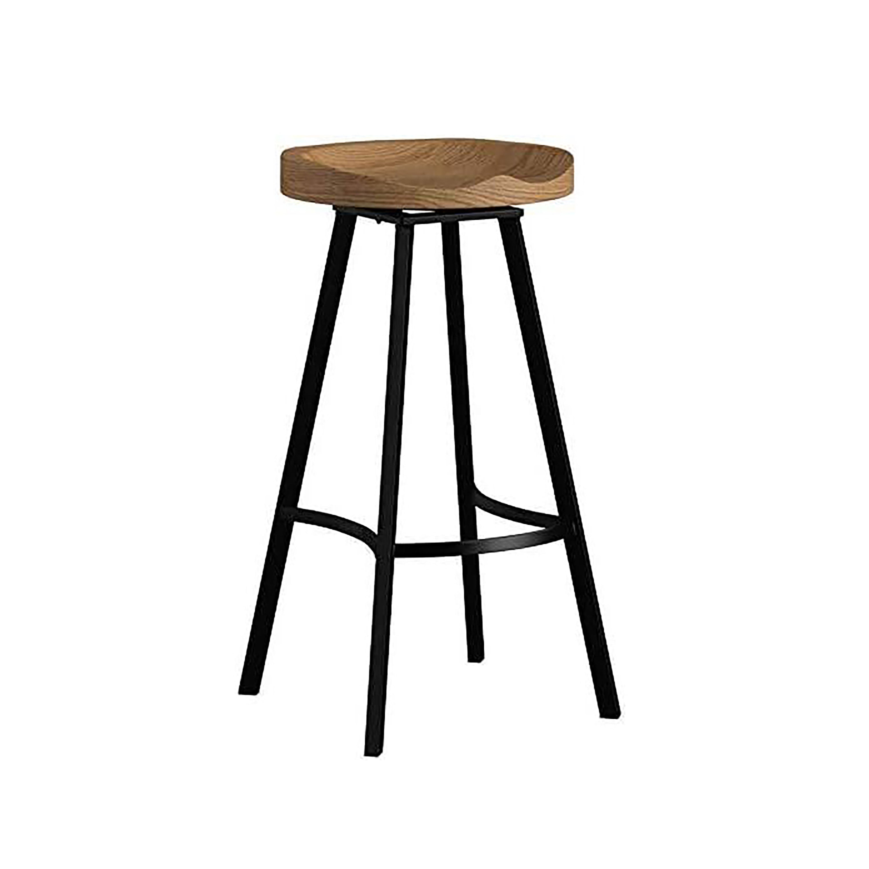 Pinewood Swivel Barstool with Iron Legs (Set of 2)