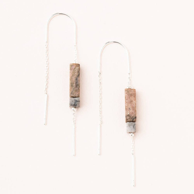 Rectangle Stone Earring - Rhodonite/Black/Silver