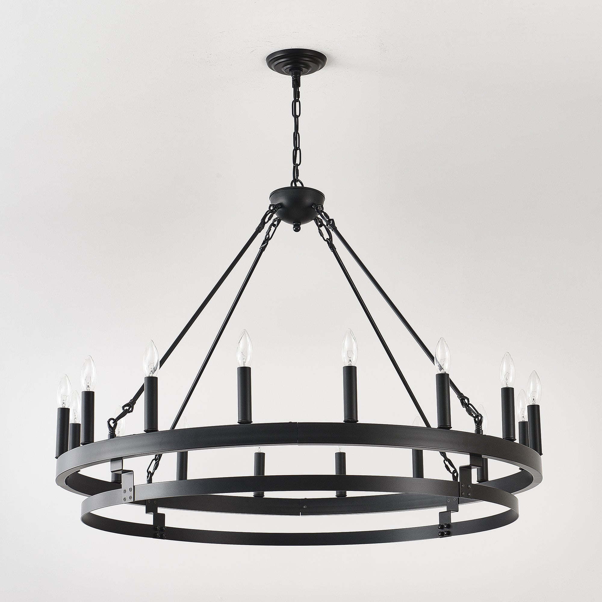 39 Inch 16-Lights Matte Black Wagon Wheel Chandelier with light E12