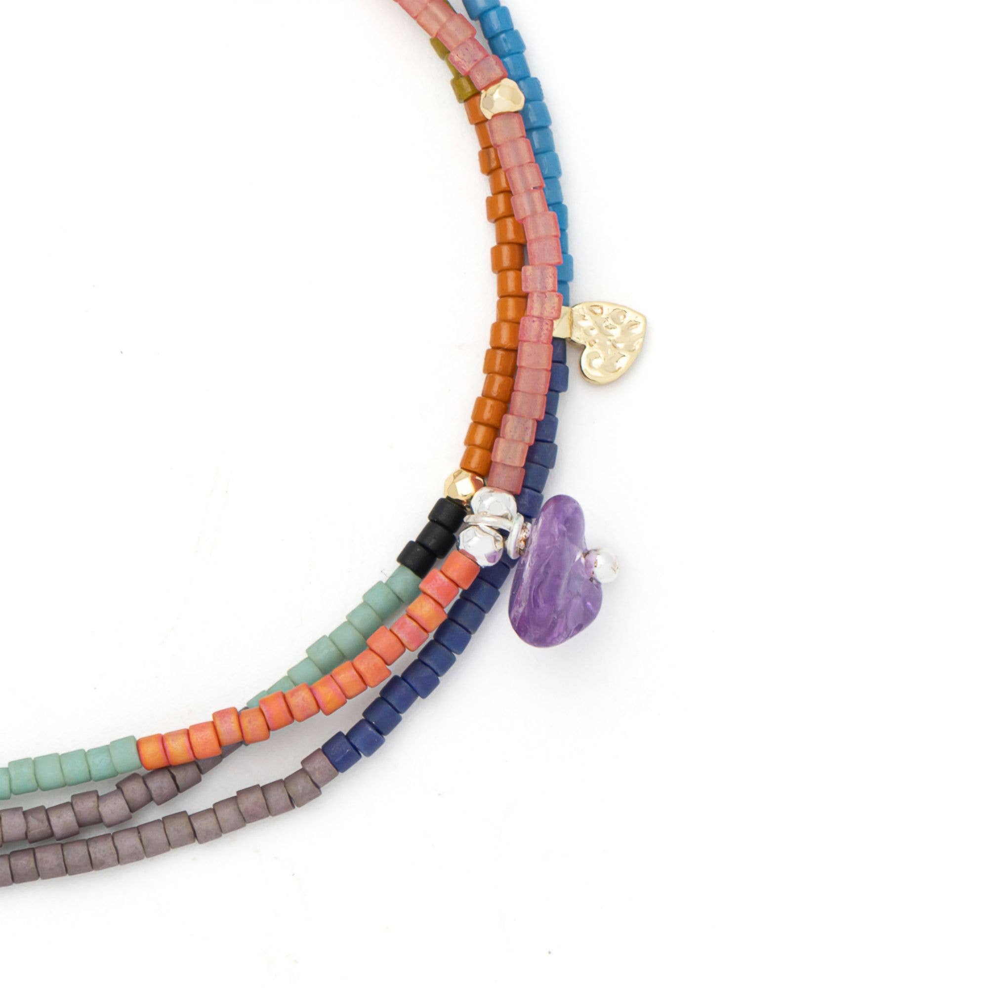 Mixed Media Wrap Bracelet/Necklace - Protection/Amethyst/Gol