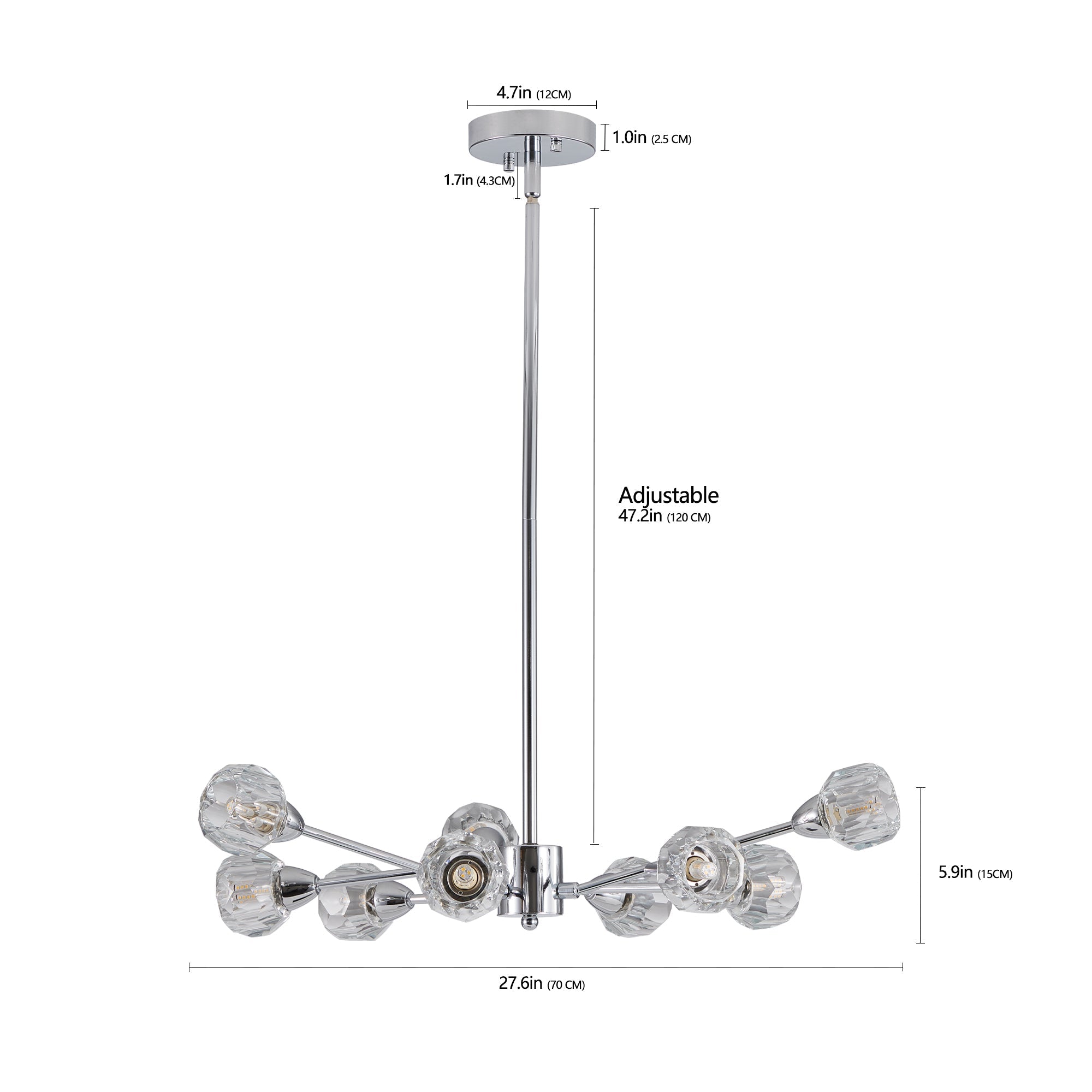 28" Modern Crystal Chandelier With 9 Lights