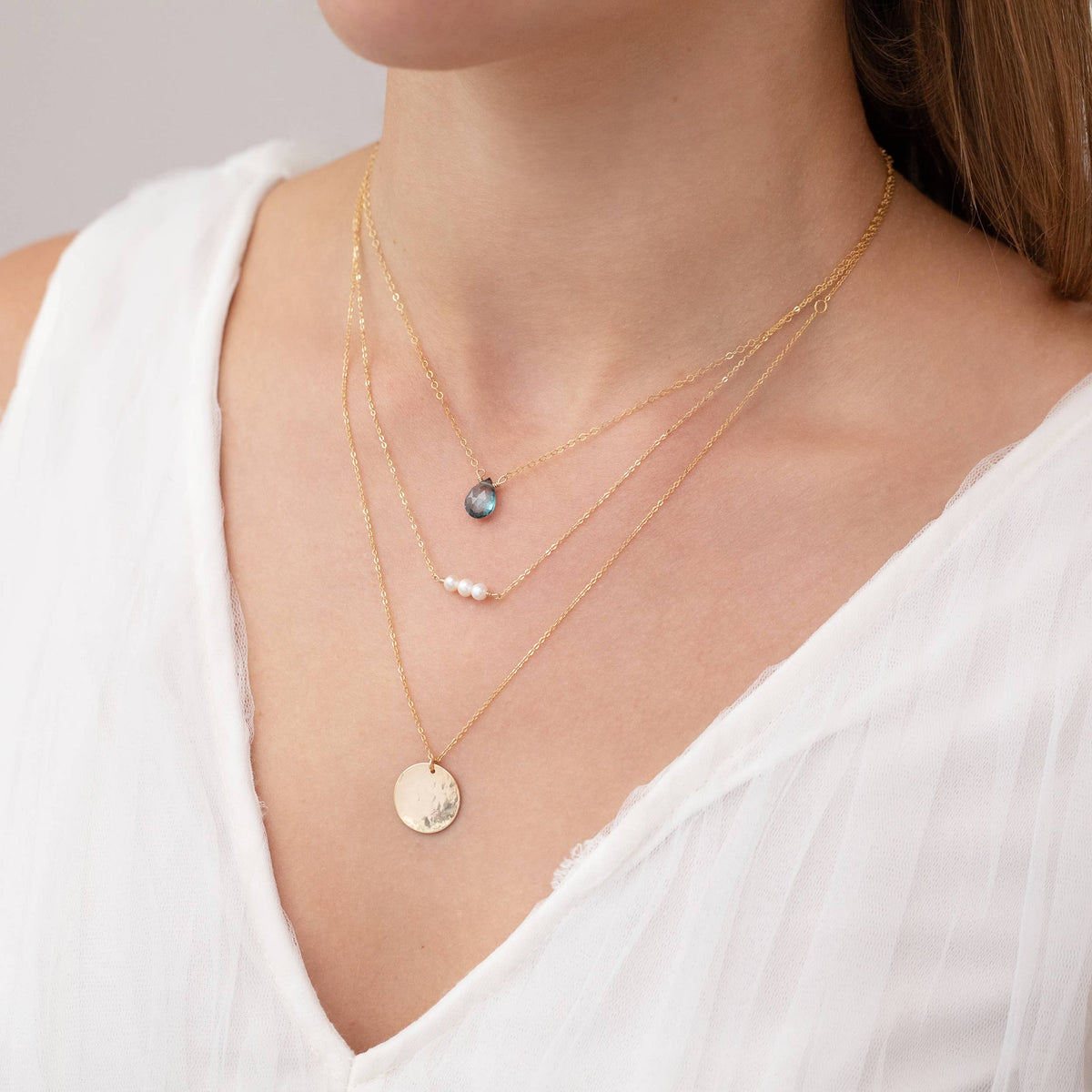 Gold Filled Hammered Disc Necklace