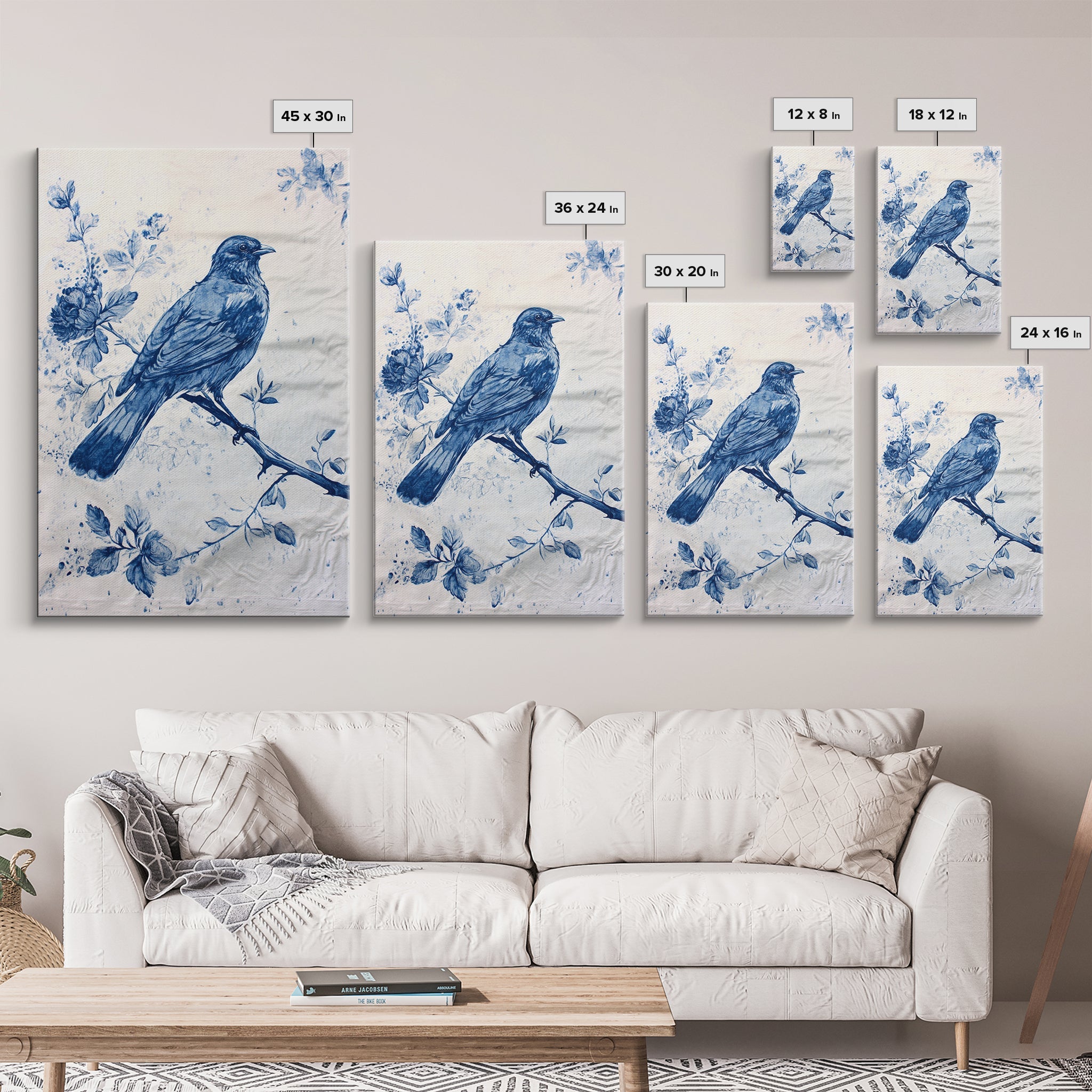 Chinoiserie Style Painting Print Of a Bird, Framed Canvas Print, Chinoiserie Wall Art