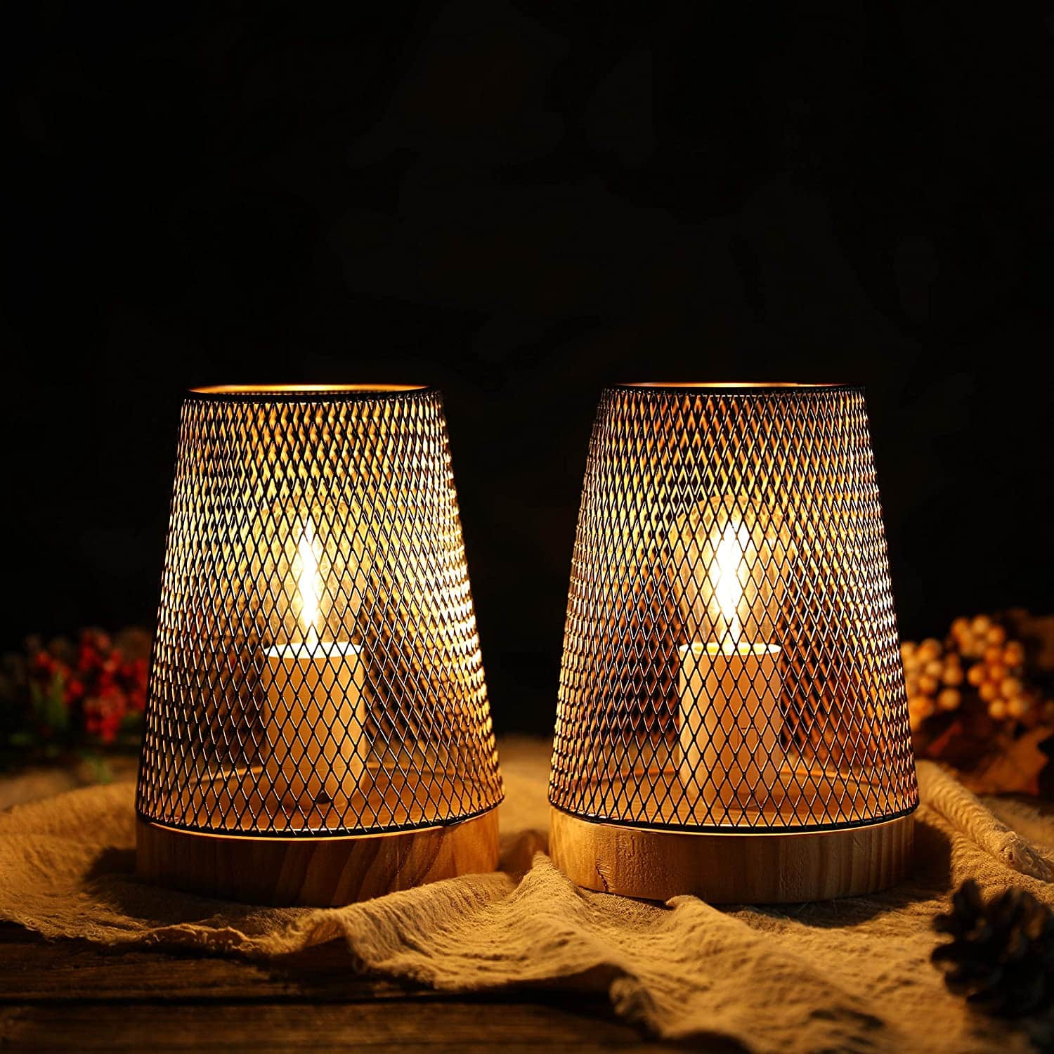 7.5''High Battery Powered Metal Mesh Table Lamp（Set of 2）