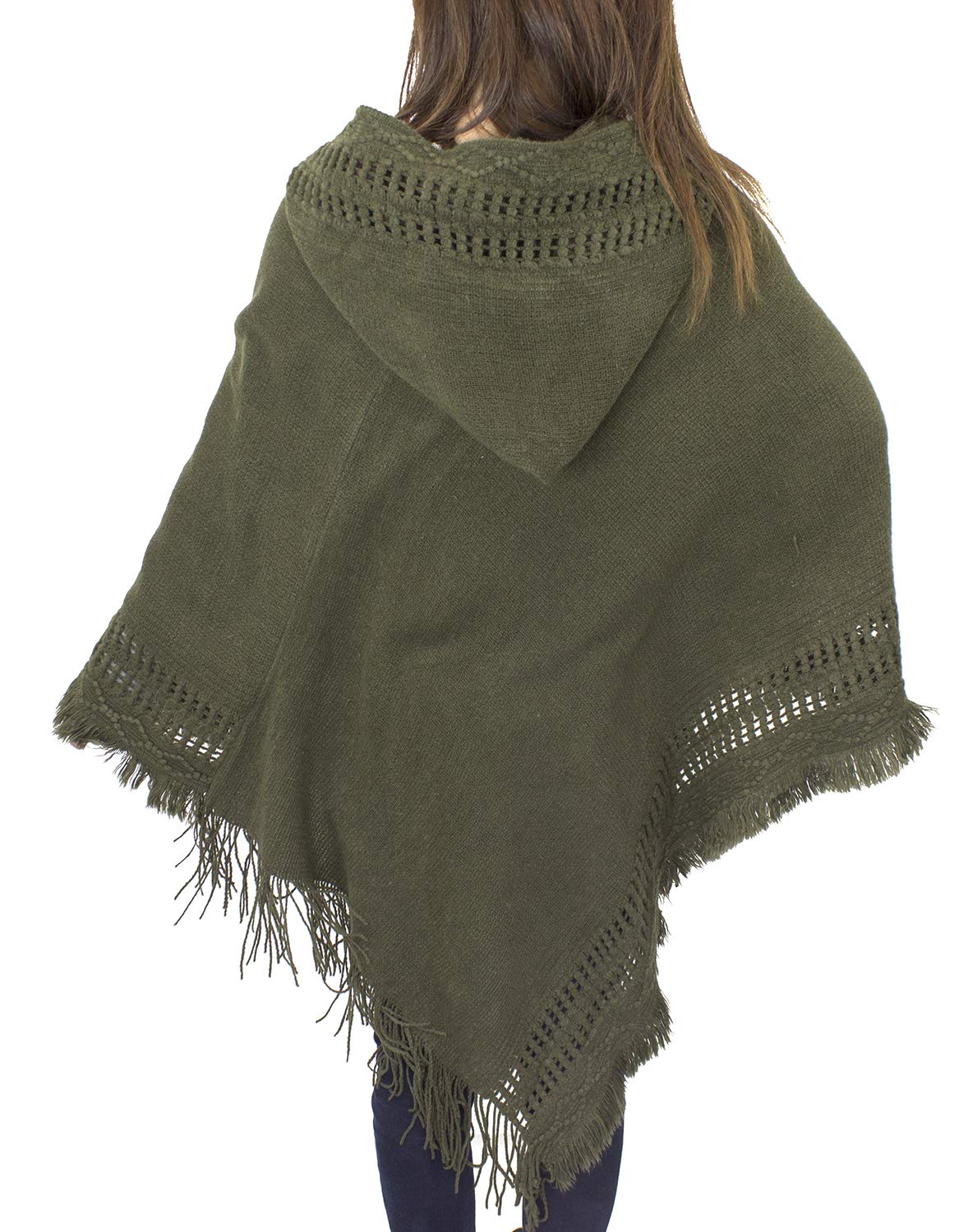 Styles I Love Women Fringed Lace Up Hooded Poncho Pullover Cardigan Soft Wrap for Winter Season