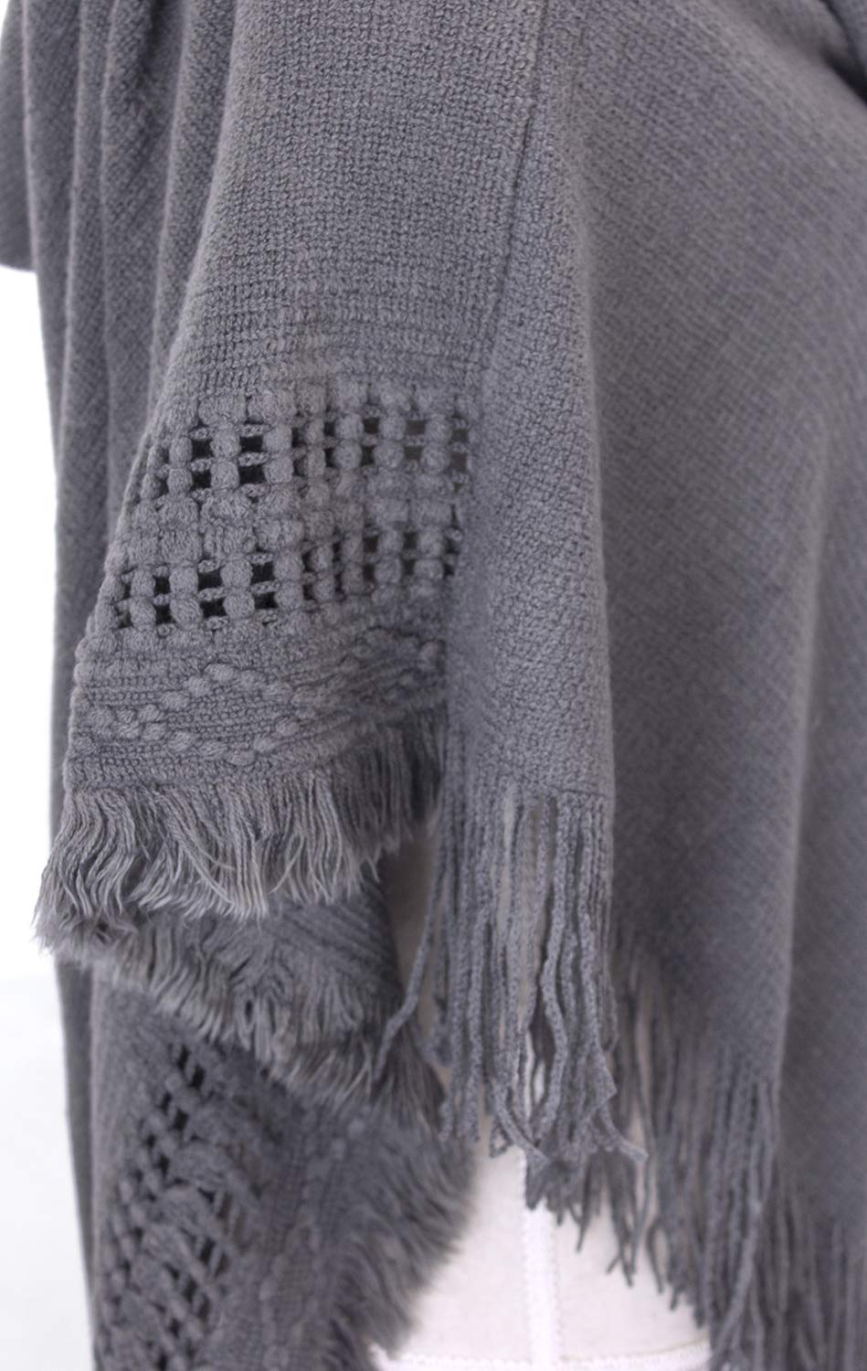 Styles I Love Women Fringed Lace Up Hooded Poncho Pullover Cardigan Soft Wrap for Winter Season