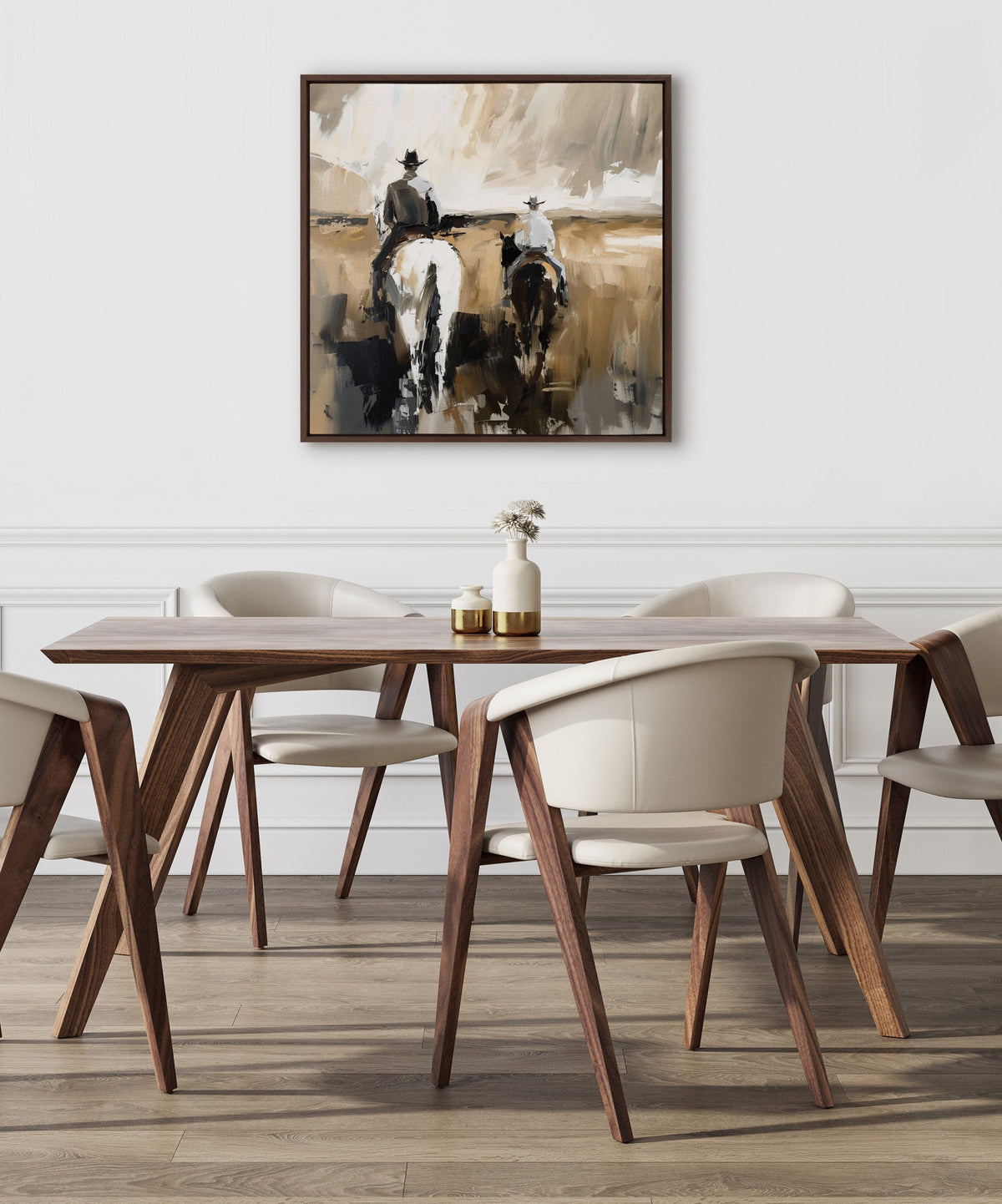 Sylvie Western Cowboy Horseback Ranch Abstract Neutral 2 Framed Canvas by The Creative Bunch Studio