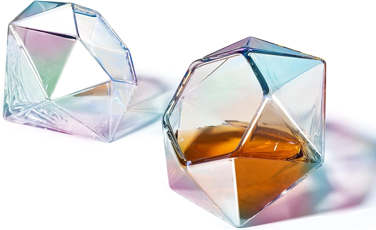 Set Of 2 Iridescent Diamond Whiskey Wine Glasses 10OZ Wine Whiskey Water Diamond Shaped Diamonds Col