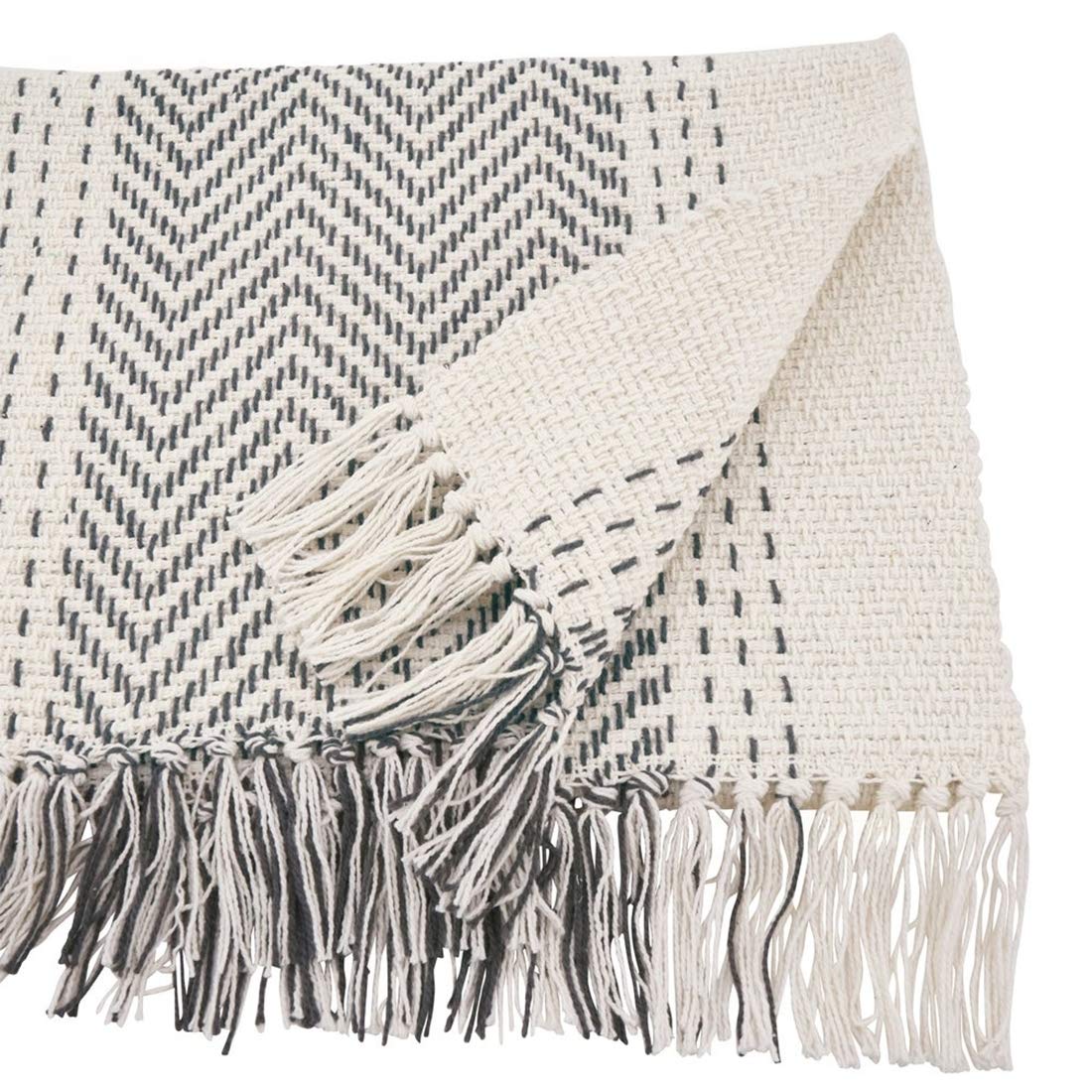 Modern Kantha Stitch Design 100% Cotton Table Runner - Grey Table Cover for Everyday Use, Dining Room Décor, Family Gathering and Special Occasion