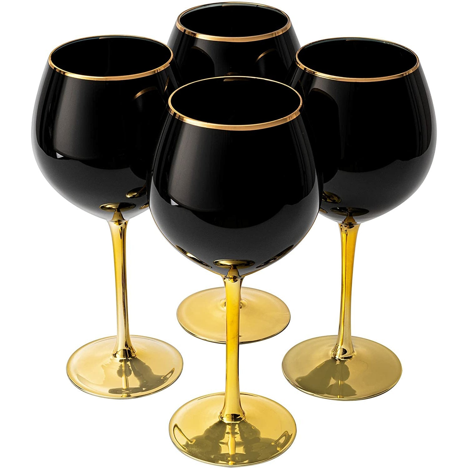 Set Of 4 Black Wine Glasses Gold Stemmed 14 Oz By Gold Rim Wine Glasses Black Colore