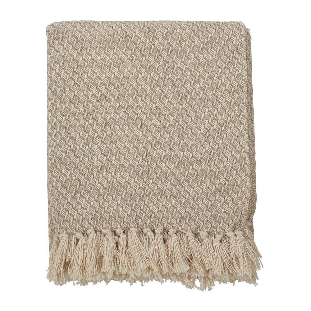Classic Tassel Trim 100% Cotton Throw Blanket, 50"x60", Natural