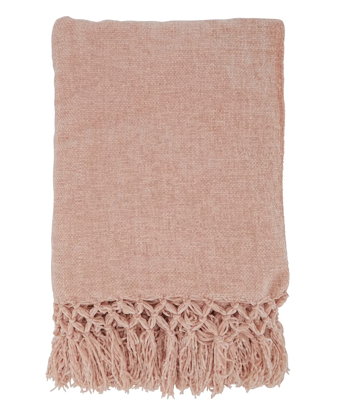 Fennco Styles Hand Knotted Chenille Throw 50" W x 60" L - Solid Throw Blanket for Couch, Living Room, Bedroom, Christmas, Holiday and Home Décor