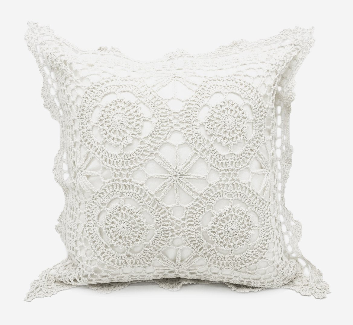 Fennco Styles Handmade Crochet Lace Cotton Decorative Throw Pillow Cover - White Cushion Case for Home, Couch, Living Room, Bedroom and Office Décor