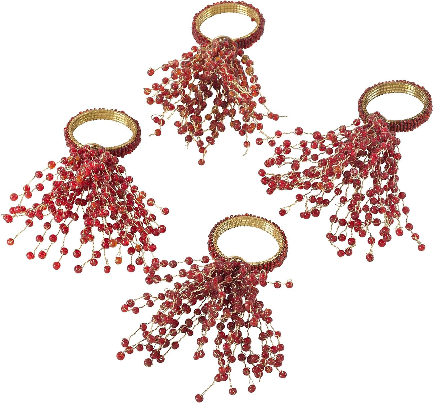 Fennco Styles Beaded Spray Design Napkin Rings, Set of 4 - Orange Napkin Holders for Home, Dining Table Decor, Banquets, Family Gathering and Special Occasion