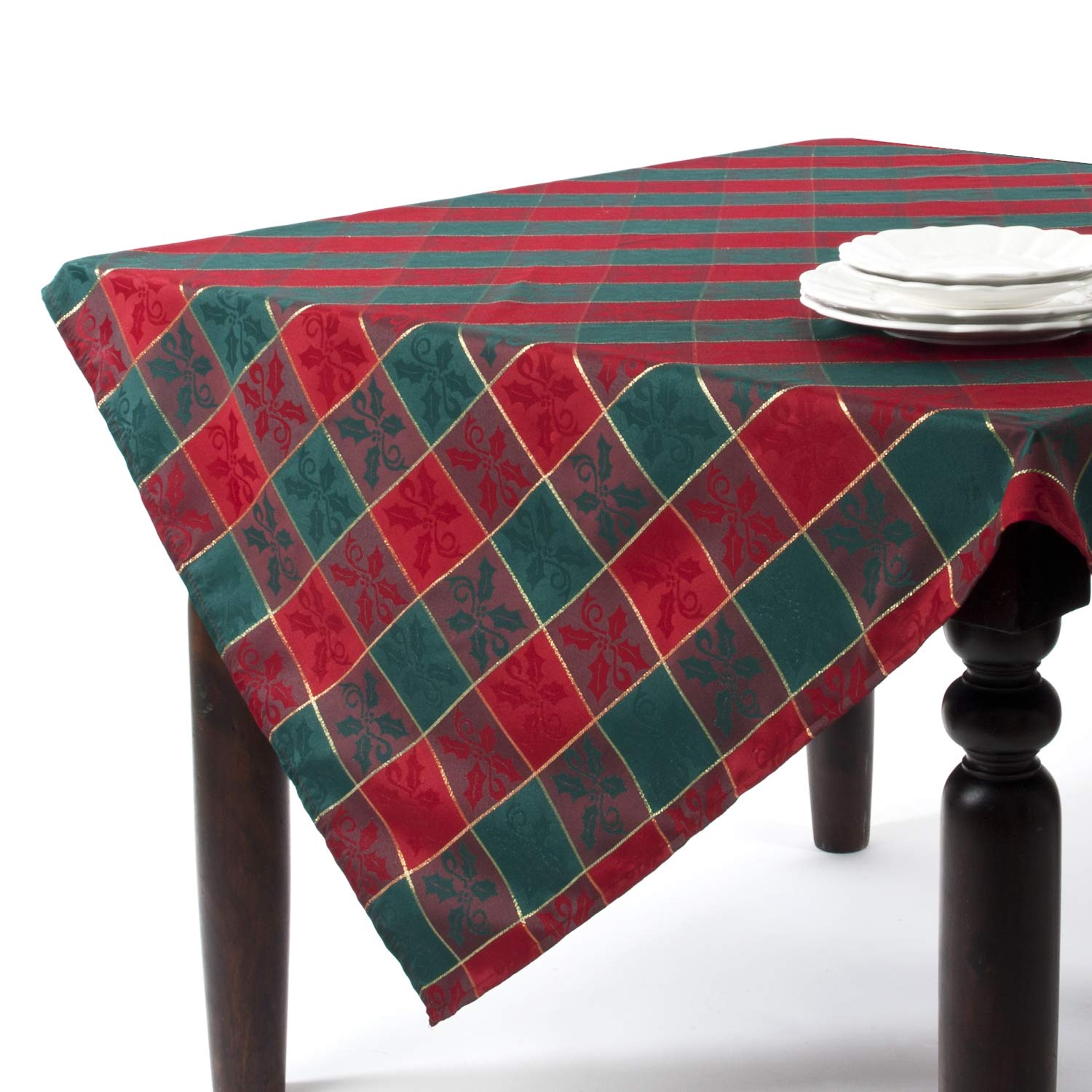 Fennco Styles Royal de Noël Collection Classic Plaid Jacquard Tablecloth – Red Green Tablecloth for Christmas Banquets, Family Gathering, Special Events and Home Décor