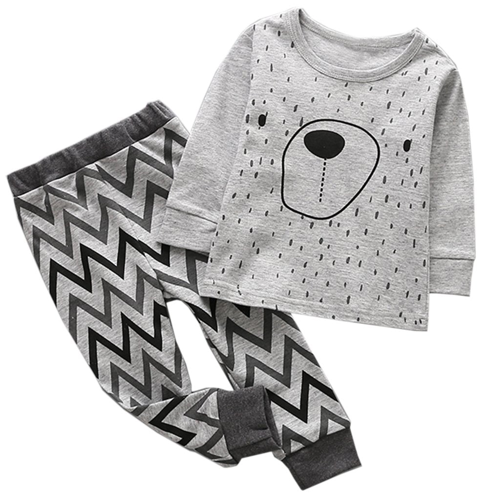 stylesilove Lovely Animal Character Print Long Sleeve Cotton Top and Pants 2 pcs Outfit Set