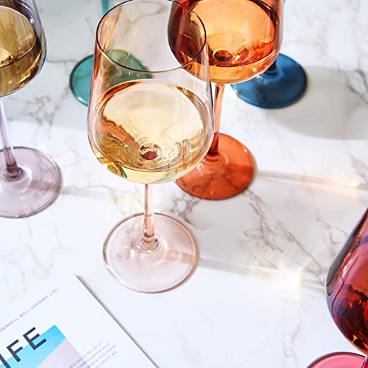 Colored Crystal Wine Glass Set Of 6 Gift For Mothers Day Her Wife Mom Friend Large 12 Oz Glasses Uni
