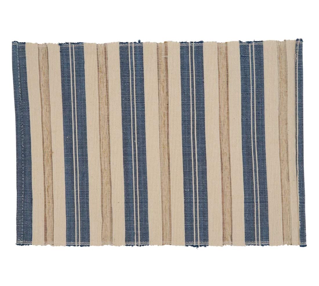 Fennco Styles Modern Water Hyacinth Woven Striped Table Runner - Blue Ivory Table Cover for Home Décor, Dining Table, Banquets, Holiday and Special Events